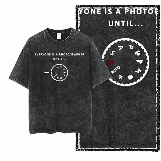 Washed Distressed Men's Photographer T-Shirt Photography Black Cotton Camera Lover Graphic Print Cotton Tee Shirt G75