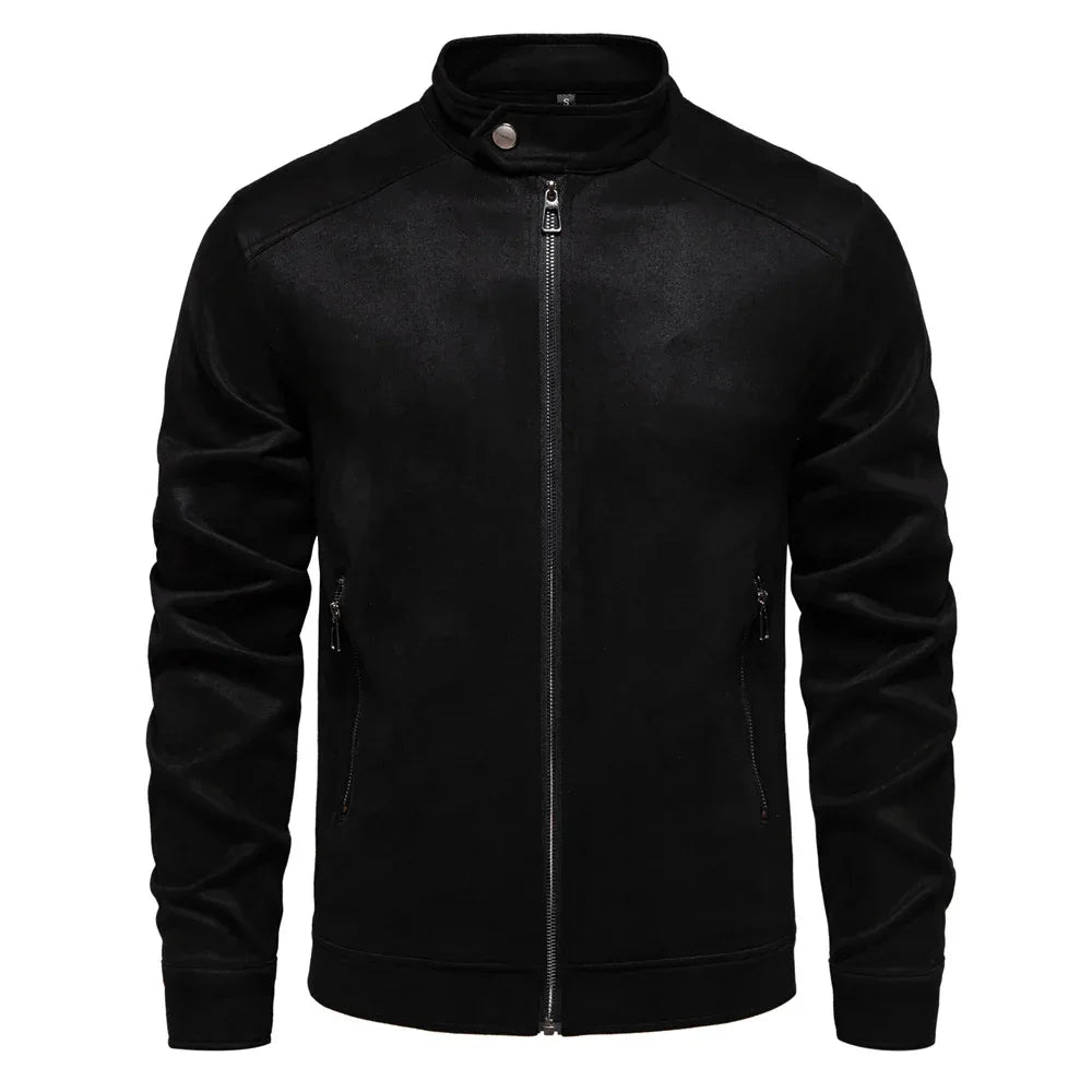AIOPESON Men's Stand Collar Zip Suede Jackets - ShopHub