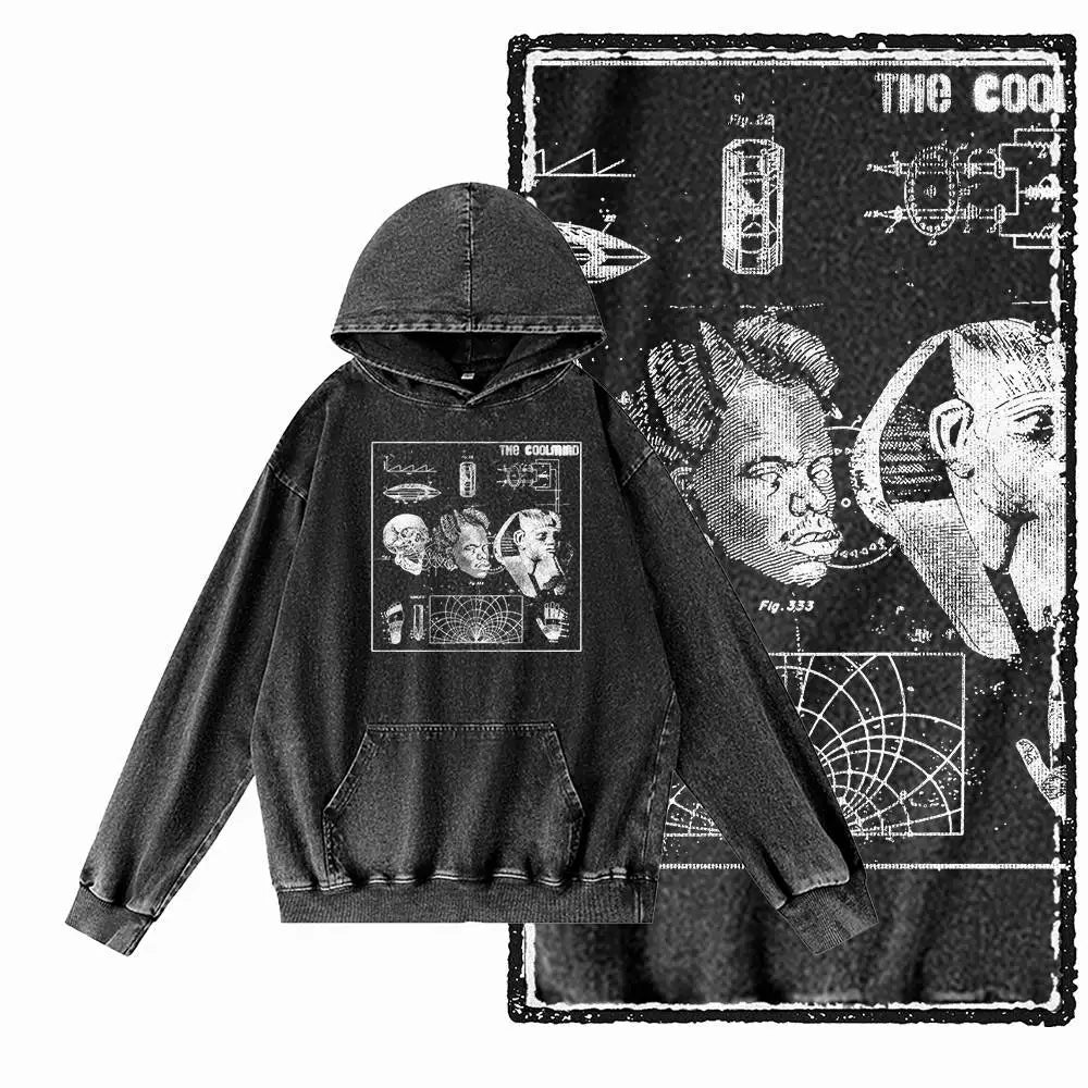 COOLMIND G14 Acid-Washed Black Printed Hoodie
