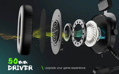 Fifine RGB Gaming Headset - Dynamic Over-Ear Headphones with 7.1 Surround Sound & Mic