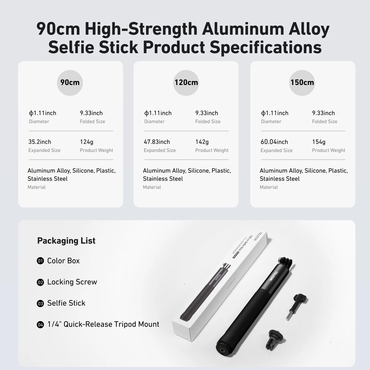 TELESIN Aluminum Selfie Stick Tripod