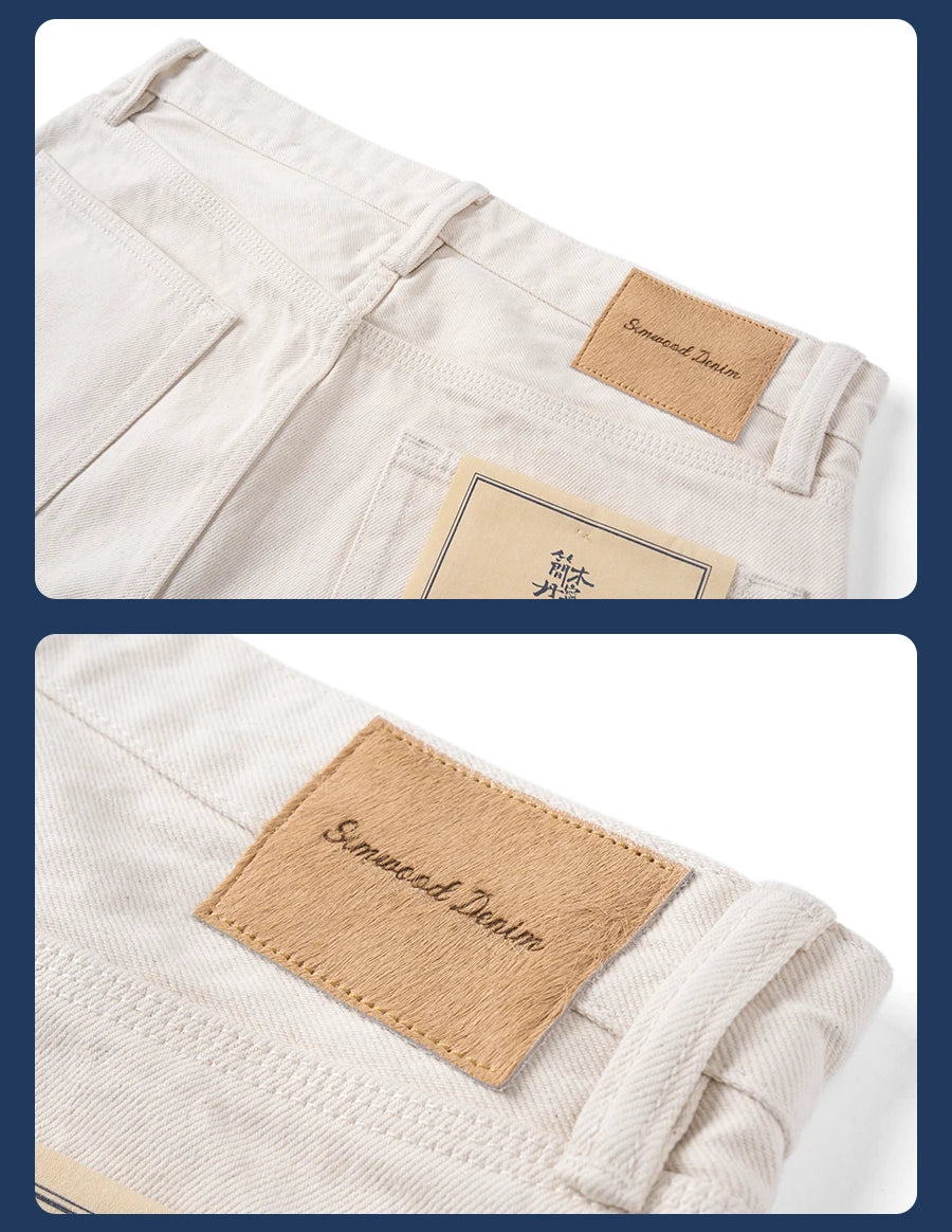 SIMWOOD High Standard 2026 Autumn Winter New Loose Straight 15oz Heavyweight White Selvedge Jeans Men Plus Size Denim Pants