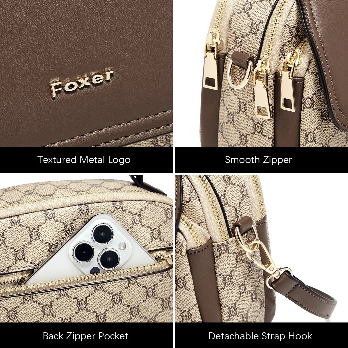 FOXER Lady's Shoulder Bag PVC Leather Casual Handbag Vintage Female Crossbody Bag Fashion Commute Boston Bag