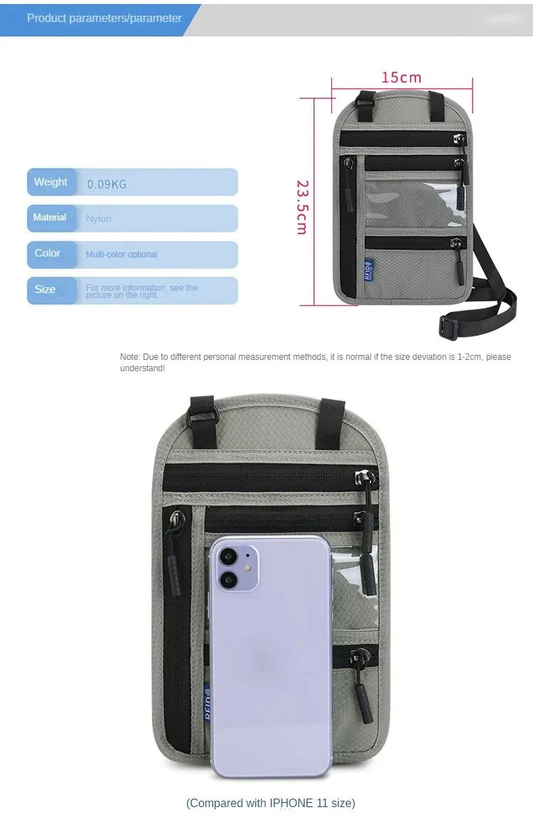 RFID Passport Holder Travel Anti-Theft Neck Pouch