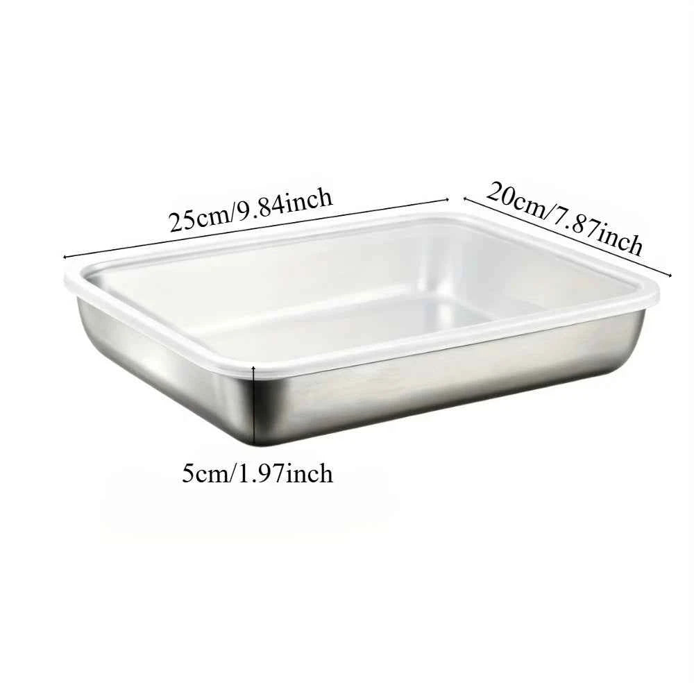 2-Piece Commercial 410 Stainless Steel Food Storage Box with Lids, Heavy Duty Stackable Kitchen Tray for Dumplings Meat