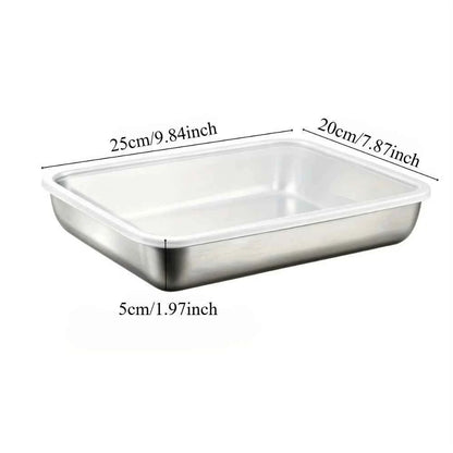 2-Piece Commercial 410 Stainless Steel Food Storage Box with Lids, Heavy Duty Stackable Kitchen Tray for Dumplings Meat