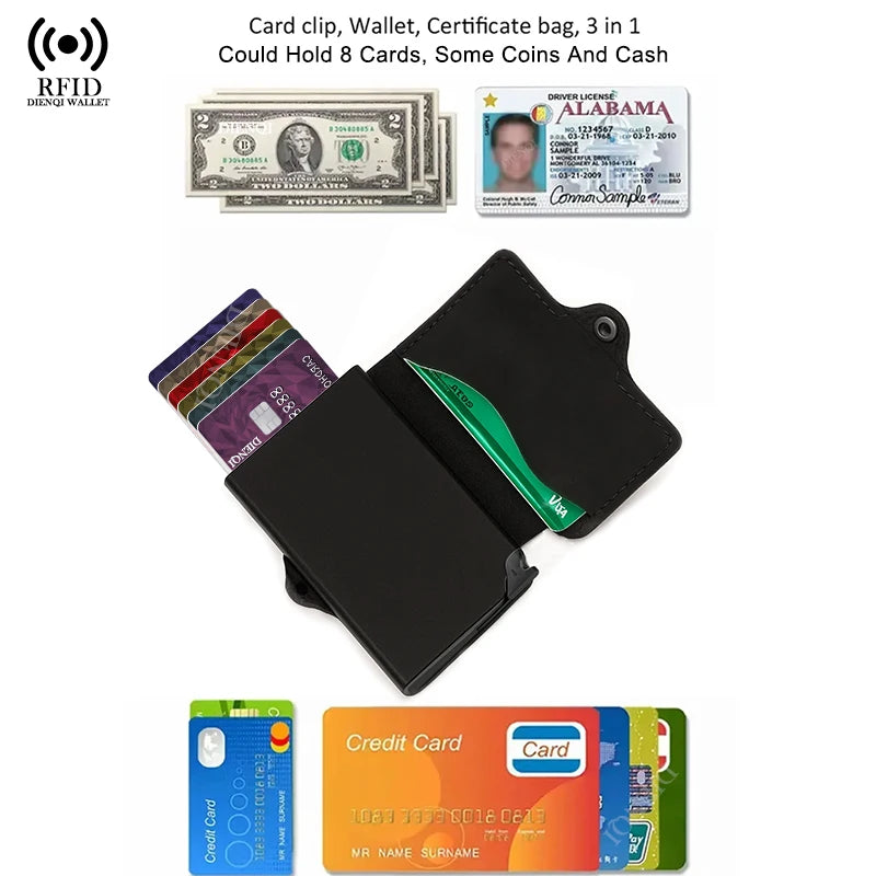 Split Leather Mens Slim Card Holder Wallet with Money Clip RFID Blocking Pop Up Credit Cardholder Minimalist Wallets for Men