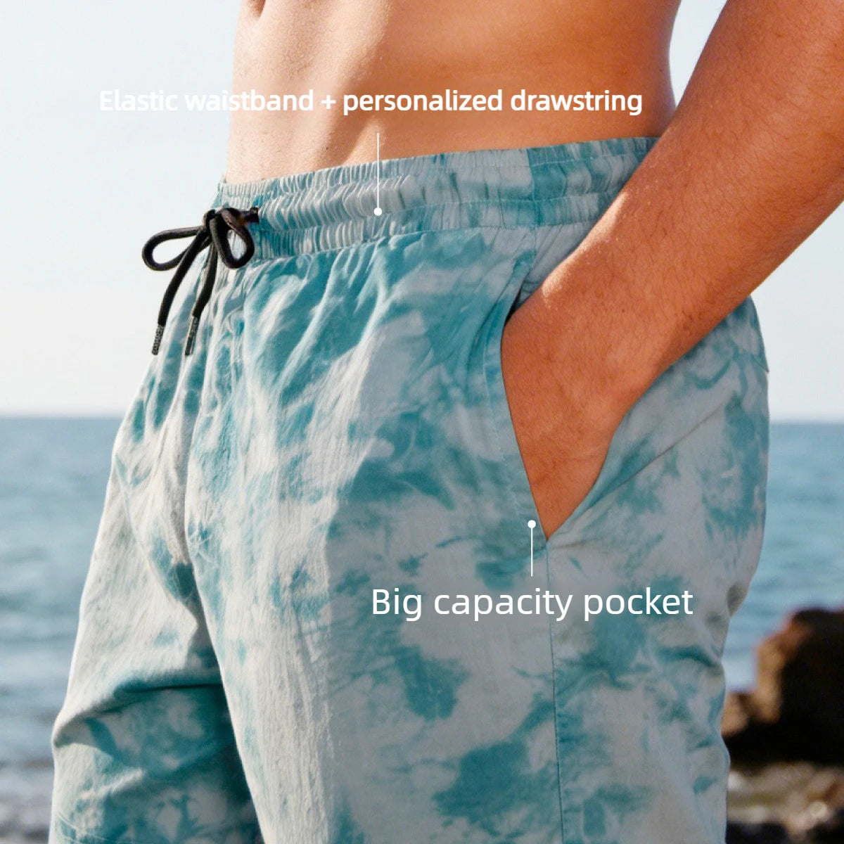 DESMIIT S102A Printed Swim Shorts with Back Zipper Pocket
