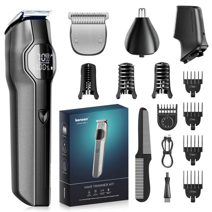 Kensen S30 Cordless Hair Clipper 4 in 1 Barber Grooming Kit with LED Display for Men - Rechargeable Beard and Nose Trimmer