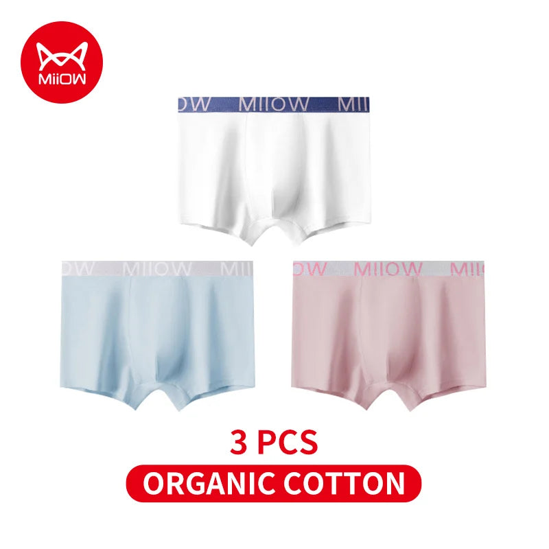 MiiOW Men's Cotton Underwear - 3Pcs Antibacterial Boxers