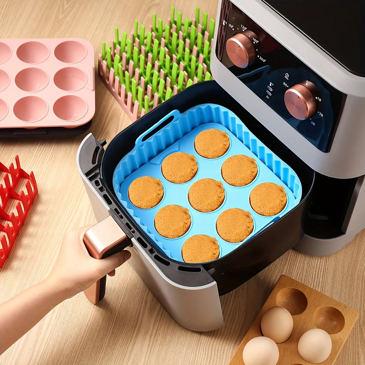 Premium Silicone Air Fryer Set - 9-Hole Cake Mold