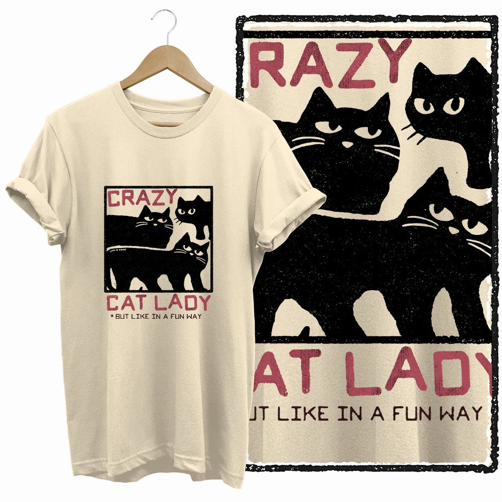 COOLMIND 100% Cotton Beige Cat Print Exclusive Graphic Women T Shirt Big Size Loose Cotton Cat Lover Women T Shirt Lovely Cat Te