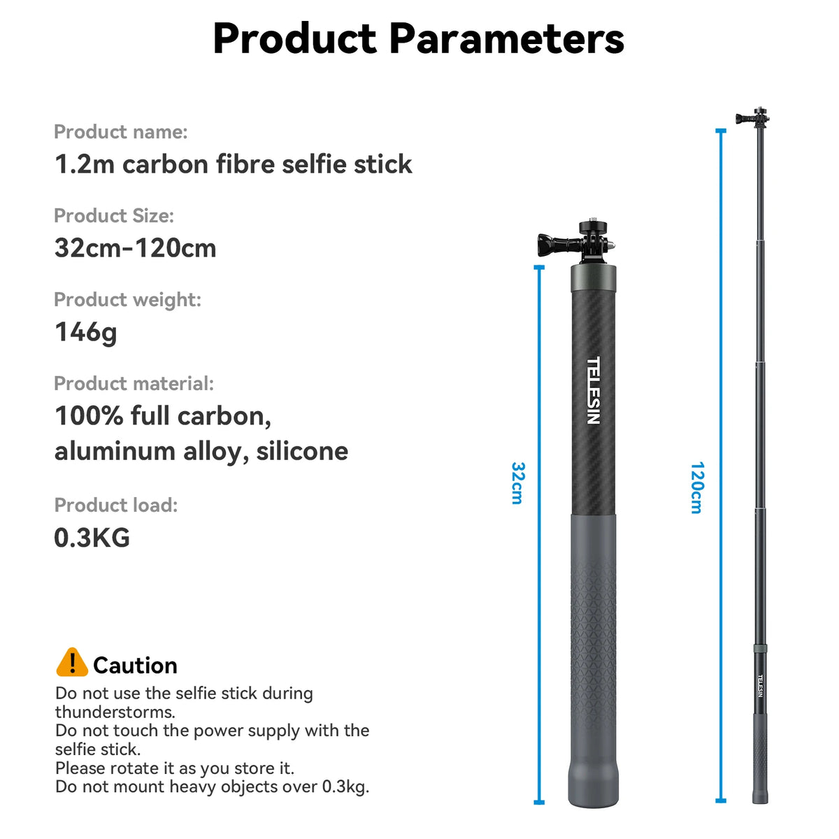TELESIN Carbon Fiber Selfie Stick & Monopod