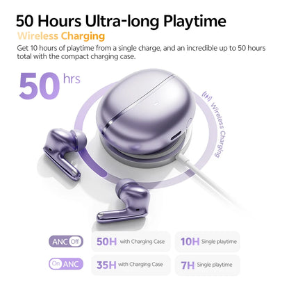 QCY MeloBuds N70 Wireless Earphones with Hybrid Adaptive ANC, Hi-Res Sound, and 50Hrs Battery Life