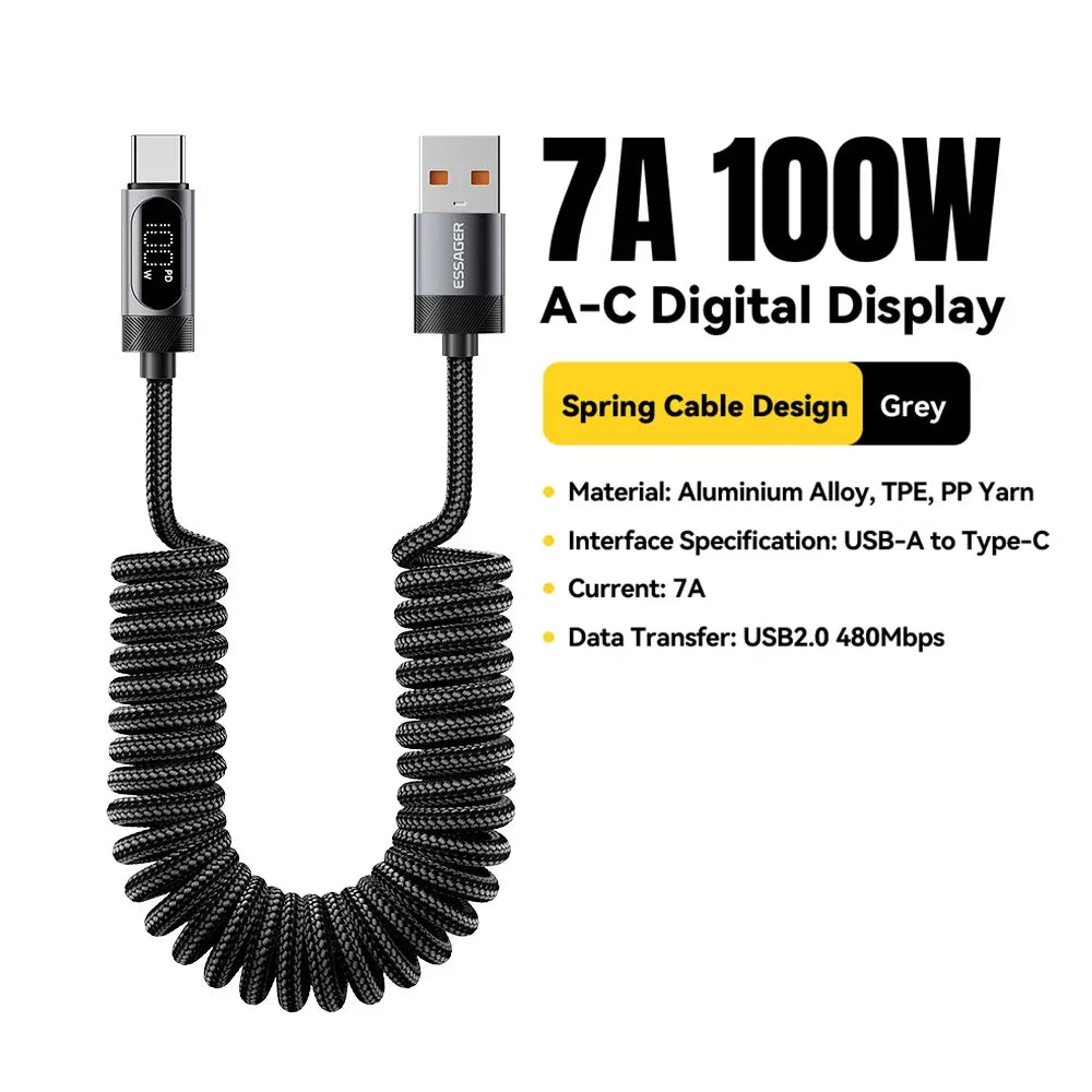 Essager 100W Car Spring Type C Cable - ShopHub