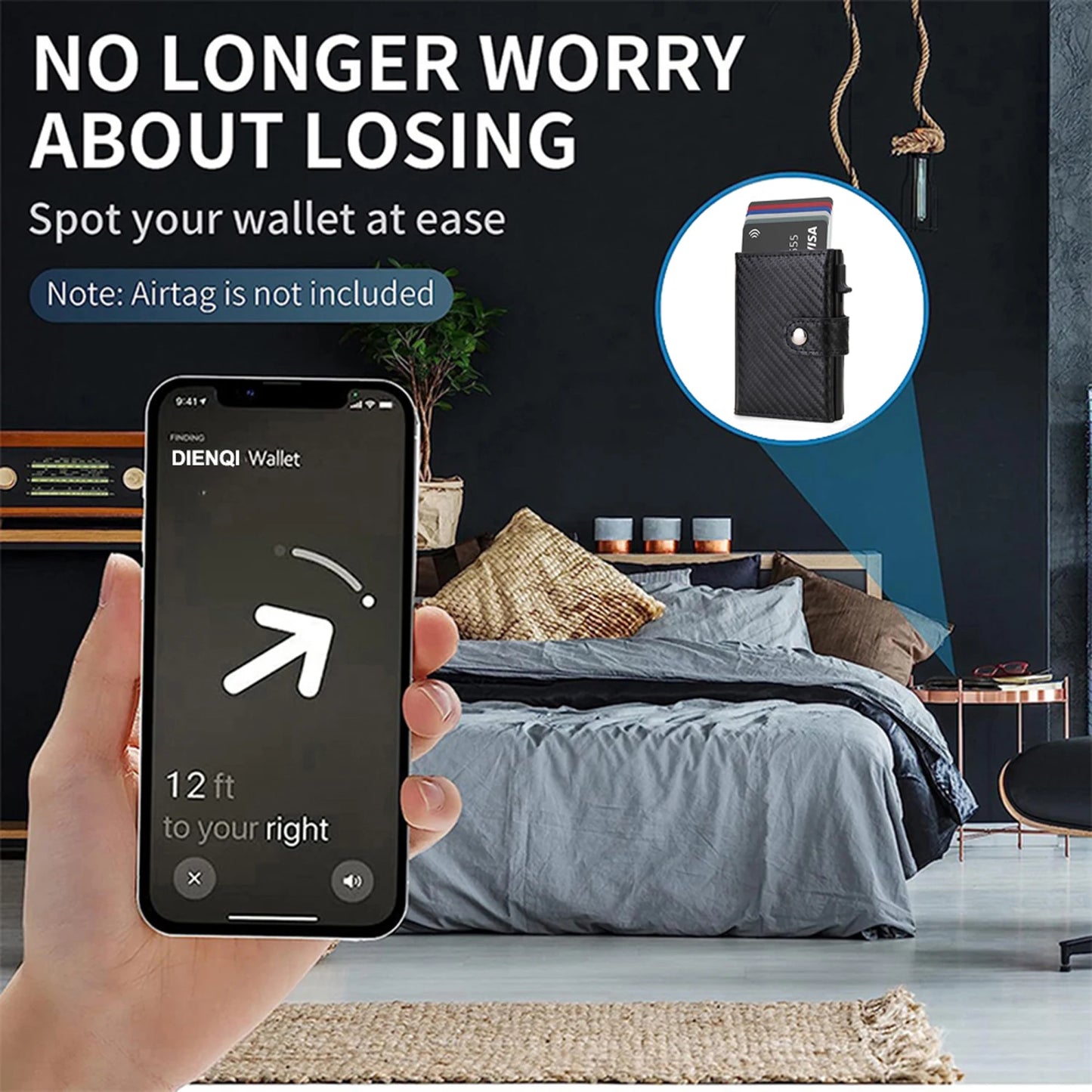 Carbon Fiber Rfid Blocking Mens Credit Card Holder Airtag Wallet