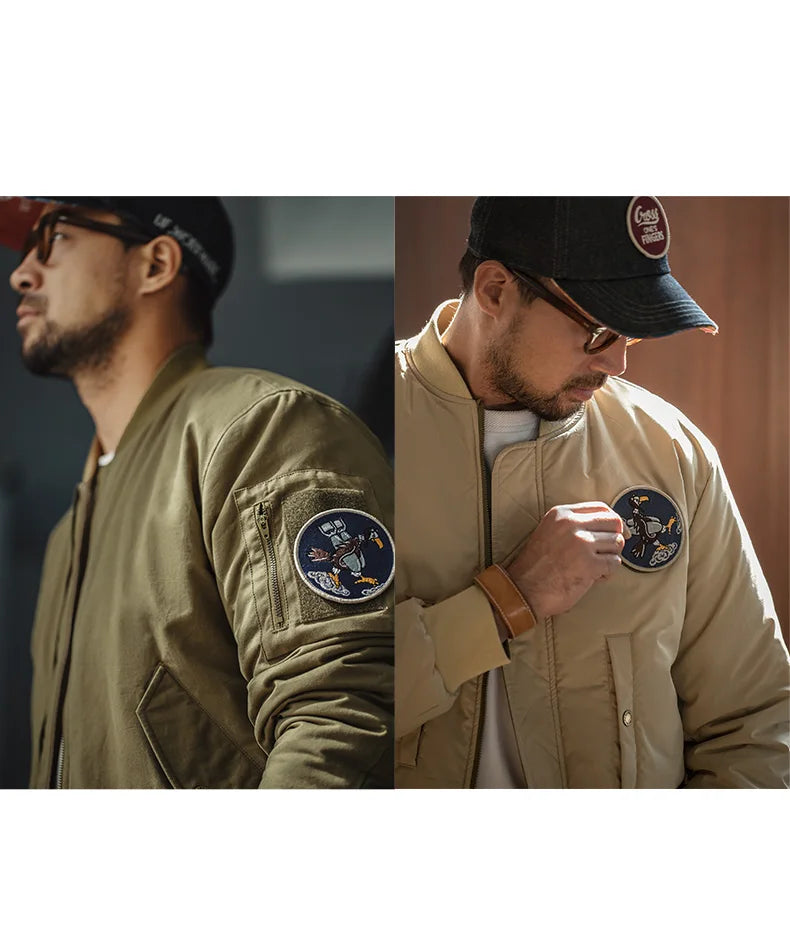 Maden Reversible MA-1 Flight Jackets for Men Baseball Collar Small Square Texture Fall and Winter Thickened Coats Cotton Jacket