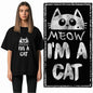 COOLMIND Cat Graphic T-Shirt | Women's Relaxed Black Tee