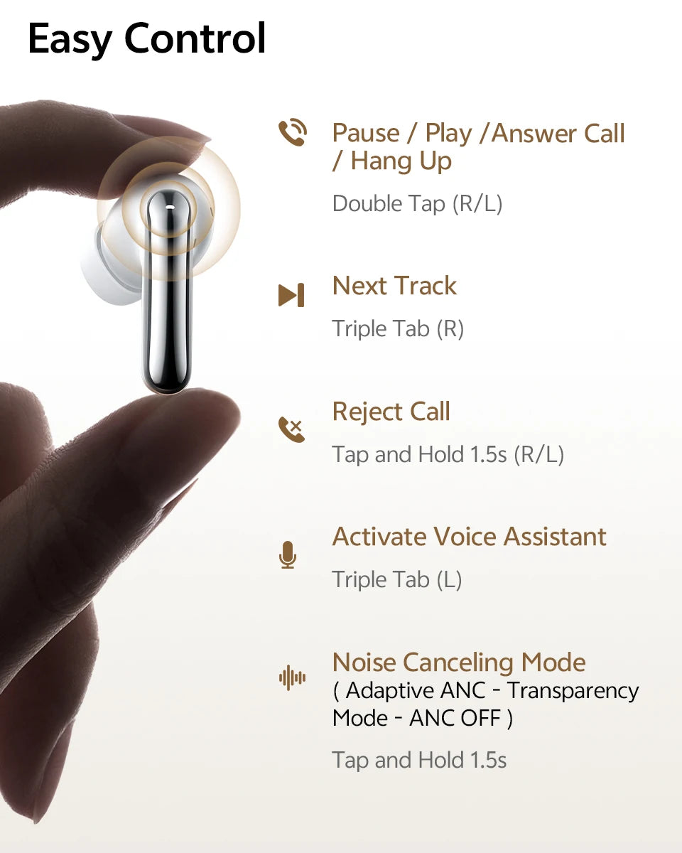 QCY MeloBuds N20 Earphones - Wireless Bluetooth 6.0 with 13mm Drivers and 50dB Adaptive Hybrid Noise Cancelling, 40Hrs Battery Life - ShopHub