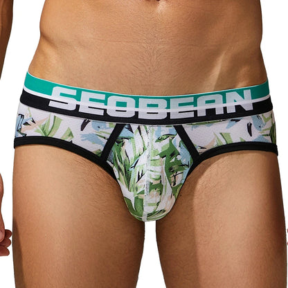 SEOBEAN Men's Printed Briefs Comfortable Breathable Underwear with U Convex Pouch Stylish Triangle Design