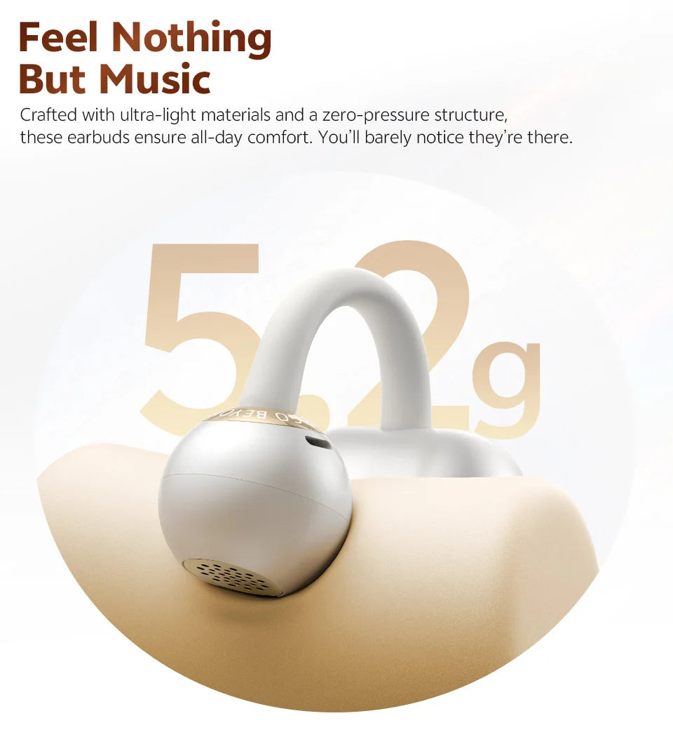 QCY CT06 Open Ear Wireless Earbuds with 4-Mic Calls and Bass Boost - Bluetooth 6.0 Clip-On Sports Headphones with 35 Hours Playtime - ShopHub