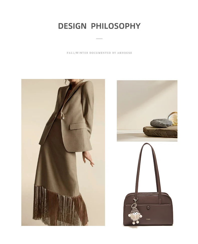 FOXER Female Shoulder Bag PU Leather Cross Body Bag 2026 New Fashion Messenger Bag Large Capacity Commute Daliy