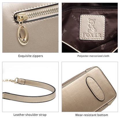 FOXER 2026 Spring Summer Women's Crossbody Bag Split Leather Fashion Chain Shoulder Bag Luxury Commuter Lady Cellphone Purse