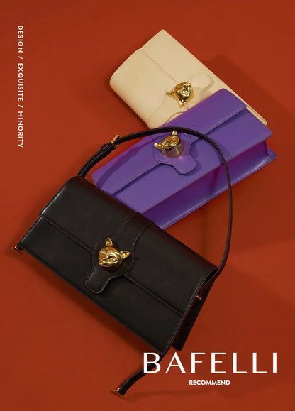 BAFELLI CAT 2026 NEW WOMEN'S BAG LUXURY BRAND FASHION RETRO STYLE DENIM TRENDING SHOULDER CLUTCH FEMALE LEATHER FLAP PURSE