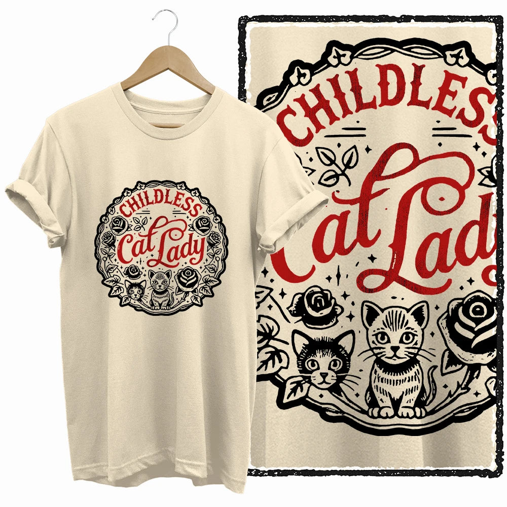 COOLMIND 100% Cotton Beige Cat Print Exclusive Graphic Women T Shirt Big Size Loose Cotton Cat Lover Women T Shirt Lovely Cat Te