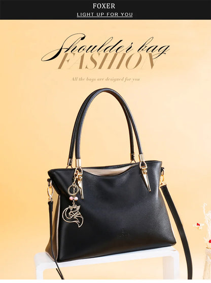 FOXER Leather Women's Shoulder Bag Cowhide Leather Crossbody Bag Luxury Female Handbag Tote Purse Festival Gift for Wife,Mom