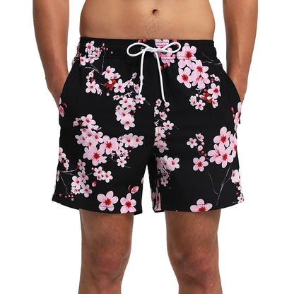 Men's breathable polyester summer boardshorts with elastic waist, mesh lining, side pockets, suitable for gym and beach activities.