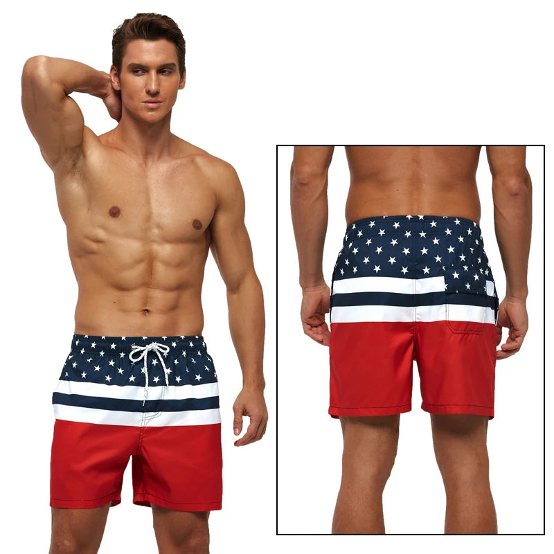 Men's Datifer brand beach shorts with quick-dry fabric, featuring a stylish surf swimwear design, perfect for swimming and athletic activities.