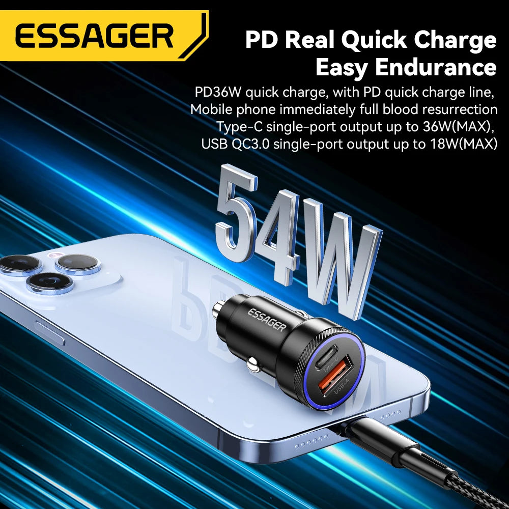 Essager 54W Dual-Port Car Charger – Fast Charge Your Devices on the Go