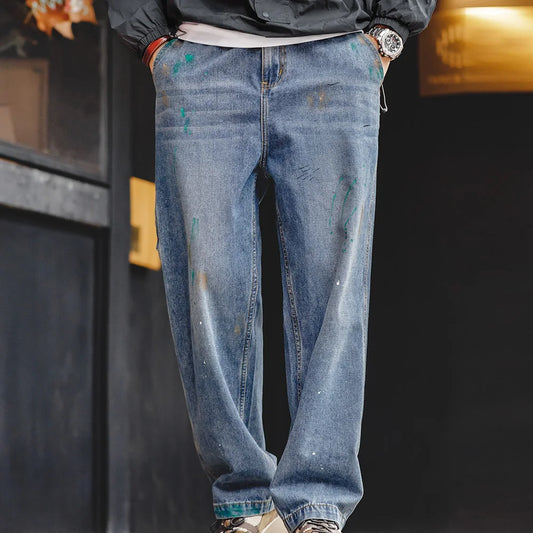 Maden Light Blue Splash-ink Graffiti Jeans