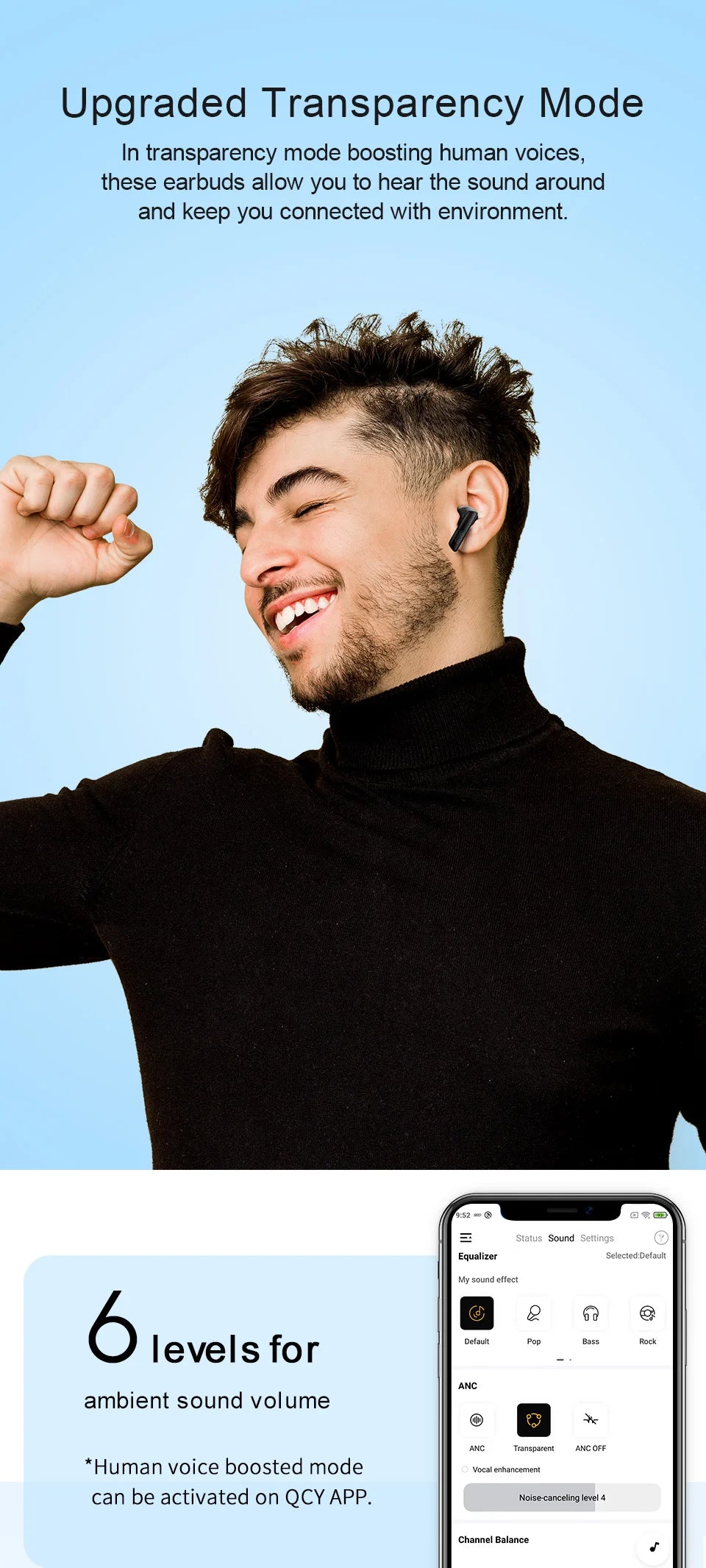QCY HT05 ANC Wireless Earbuds - TWS Bluetooth 5.2 with 40dB Active Noise Cancellation and In-Ear Mics