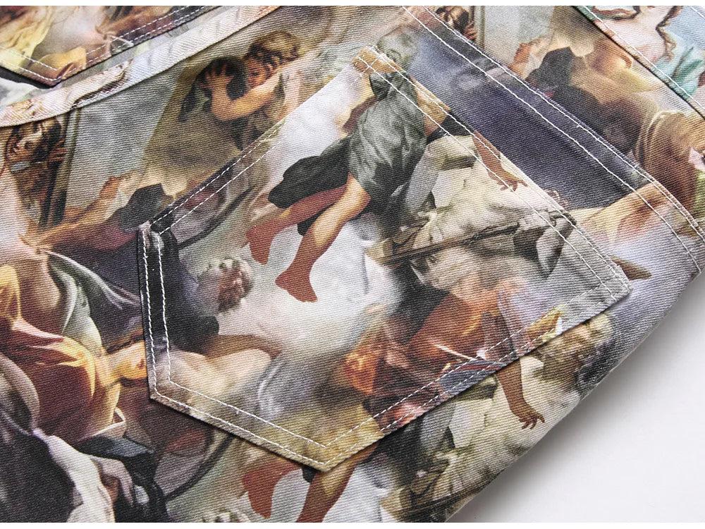 Men’s Classical Painting Print Jeans - ShopHub