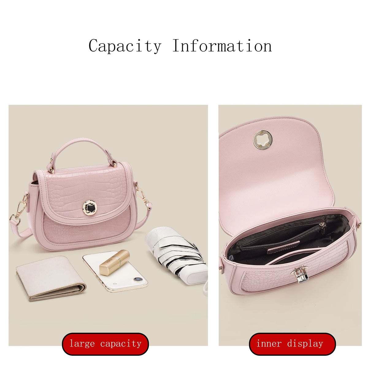 FOXER Chic Luxury Shoulder Bag for Women PU Leather Pink Top‑handle Handbag Fashion Ladies Crossbody Purse for Daily Dating