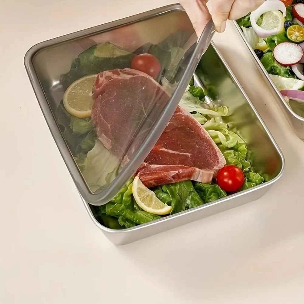Stainless Steel Food Storage Container, Stackable Airtight Lid for Meal Prep, Fruit Meat Vegetables, Fridge Freezer Pantry