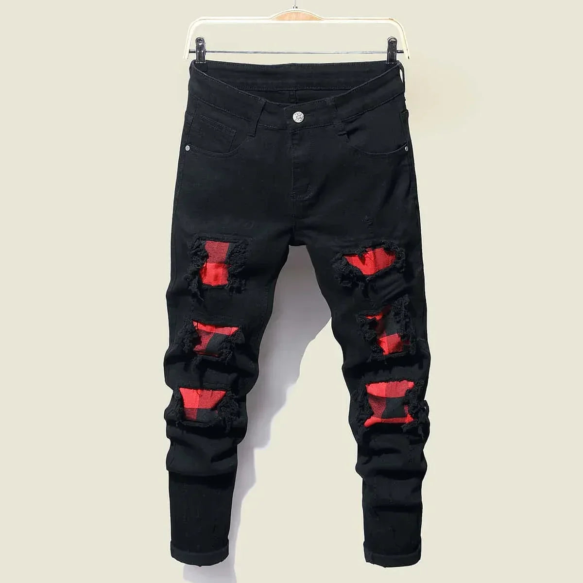 Men's Streetwear Retro Black Elastic Slim Fit Ripped Jeans - ShopHub
