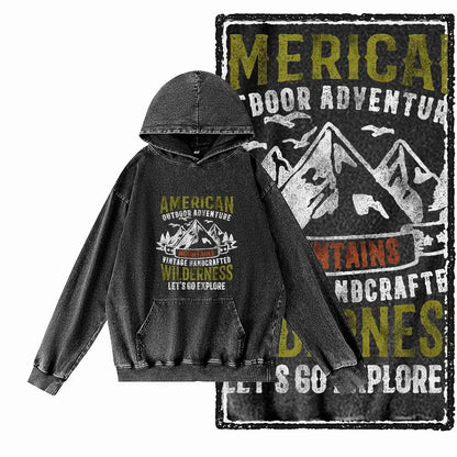 Off-Grid Adventure Graphic Acid-Washed Black Hoodie