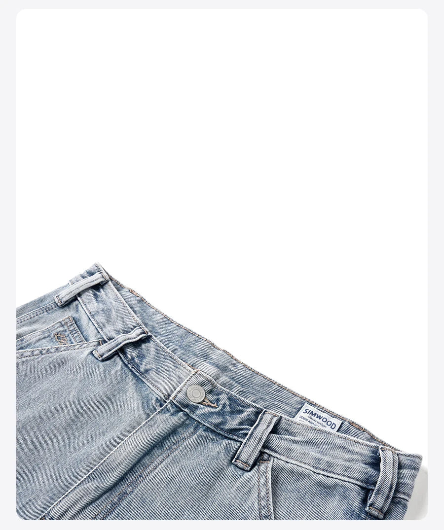SIMWOOD 2026 Spring Summer New Loose Relax Logging Jeans Men 11oz Fabric Cargo Denim Trousers