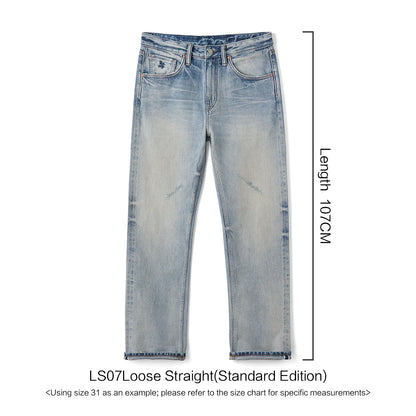 SIMWOOD High Standard 2026 Autumn New Loose Straight 14.3oz Selvedge Denim Jeans Men's Retro Washed Ripped Pants Vintage Trouser