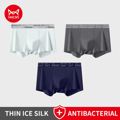 MiiOW Ice Silk Men Underwear - 3Pcs Breathable Ultra-thin Antibacterial Boxers for Ultimate Comfort