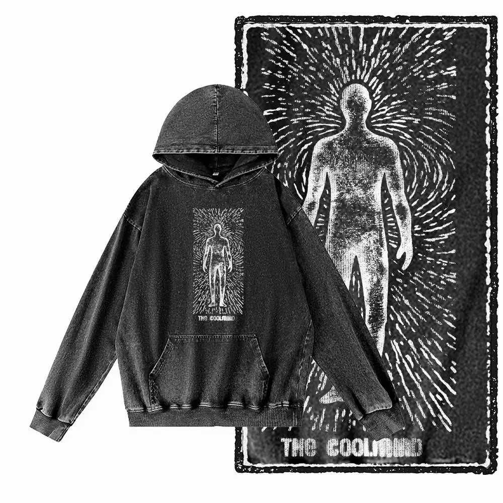 COOLMIND G14 Acid-Washed Black Printed Hoodie