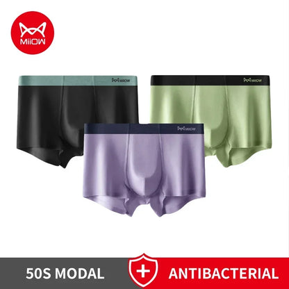 MiiOW Modal Men's Boxer Briefs 3pcs Silky 50S Antibacterial Underwear