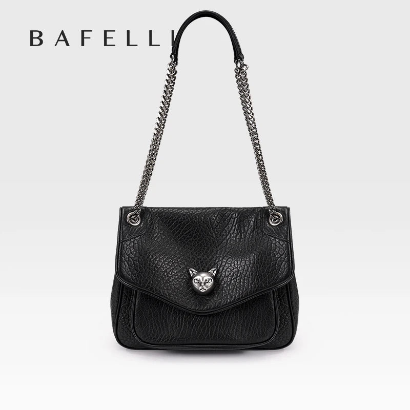 BAFELLI Chained Genuine Leather Satchel Bag