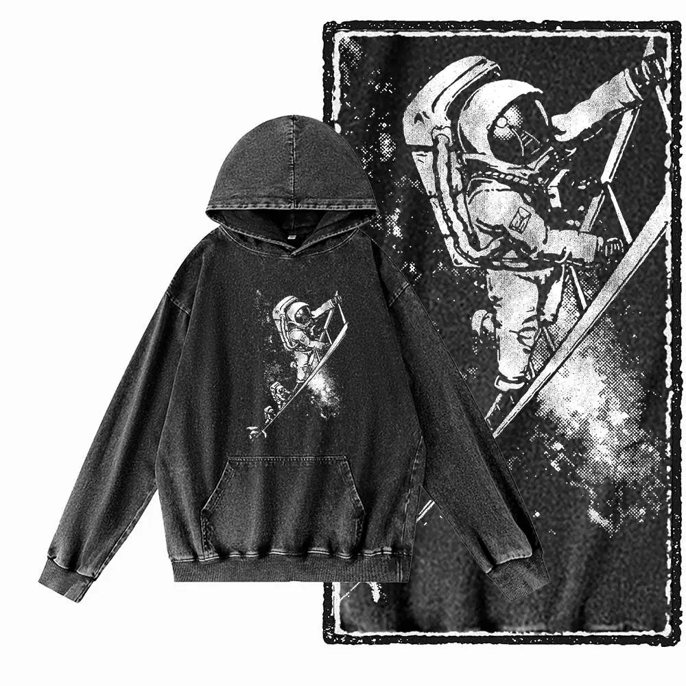 Orbit Runner Astronaut Acid-Washed Black Hoodie