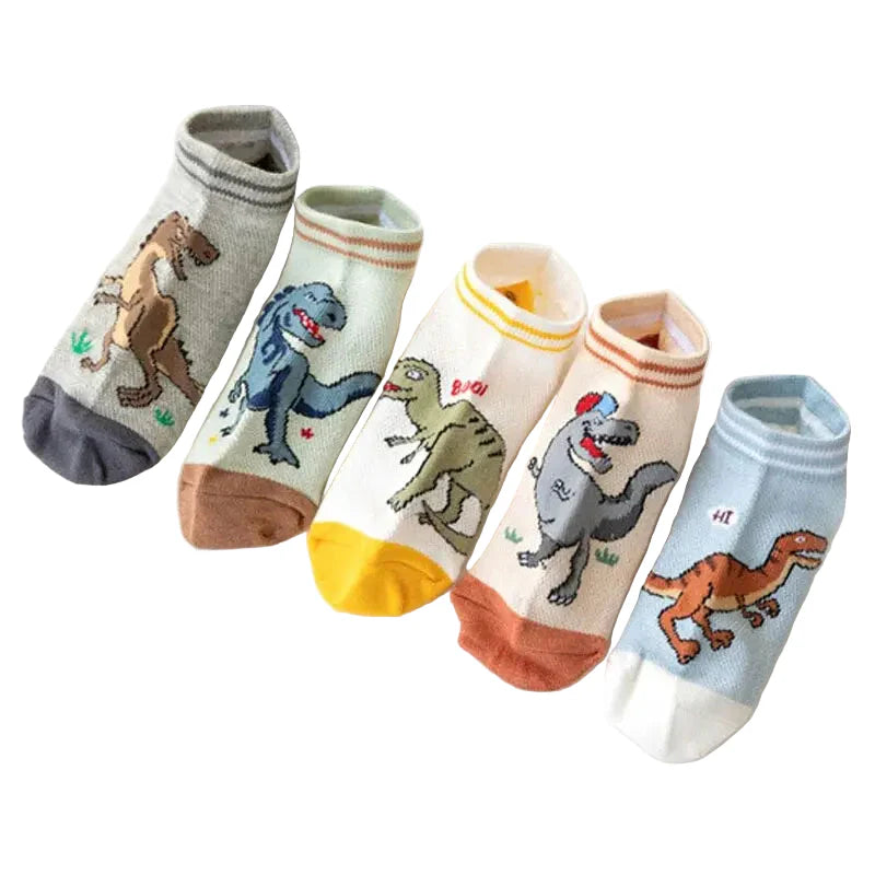 5 Pairs Boys' Dinosaur Socks – Soft & Breathable (4 sizes available) Habicare