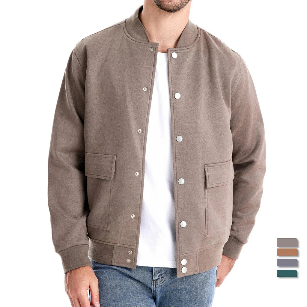AIOPESON Suede Button-Up Bomber Jackets - ShopHub