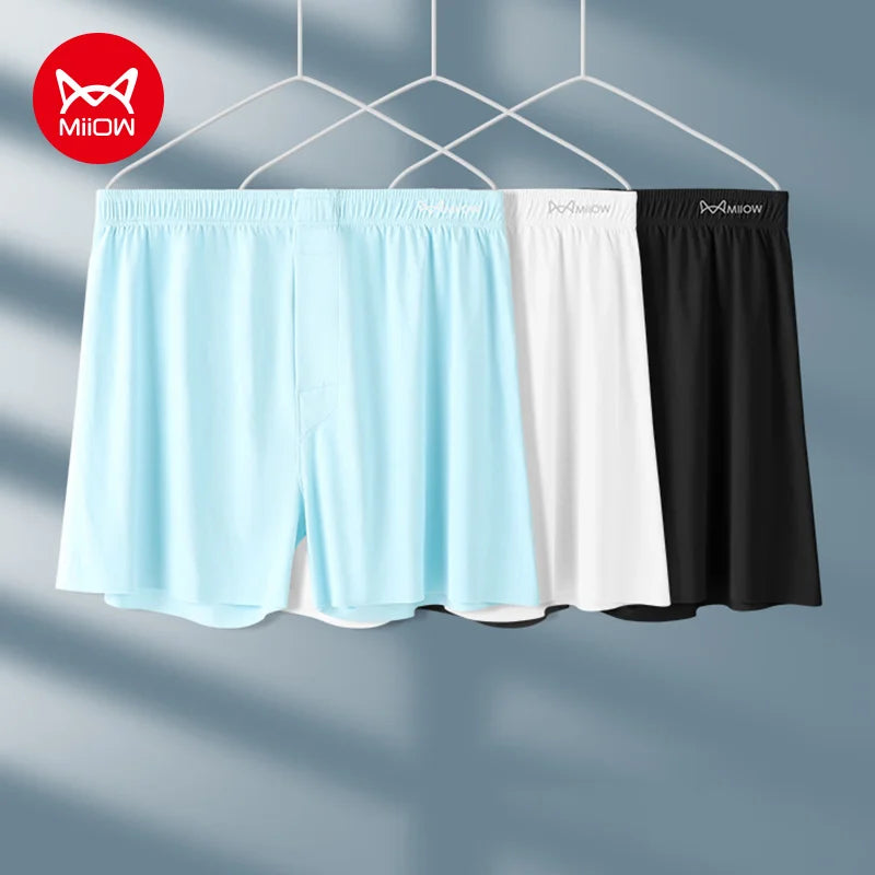 MiiOW Men's Ice Silk Boxer Shorts 3Pcs Breathable Underwear Large Size